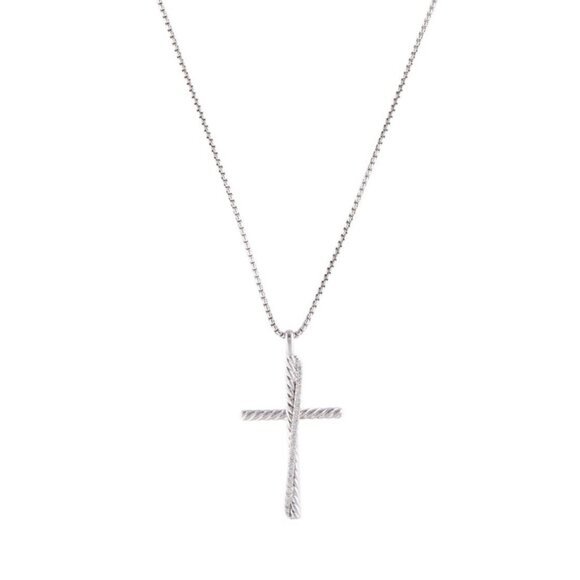 DAVID YURMAN DIAMOND 0.35CTW STERLING SILVER CROSSOVER CROSS PENDANT NECKLACE - Picture 8 of 9